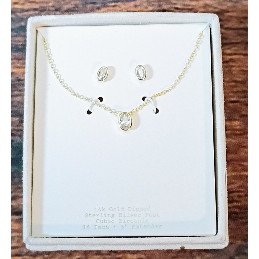 A New Day 14k Gold‎ Dipped Cubic Zirconia Necklace Earring Set Sterling Silver